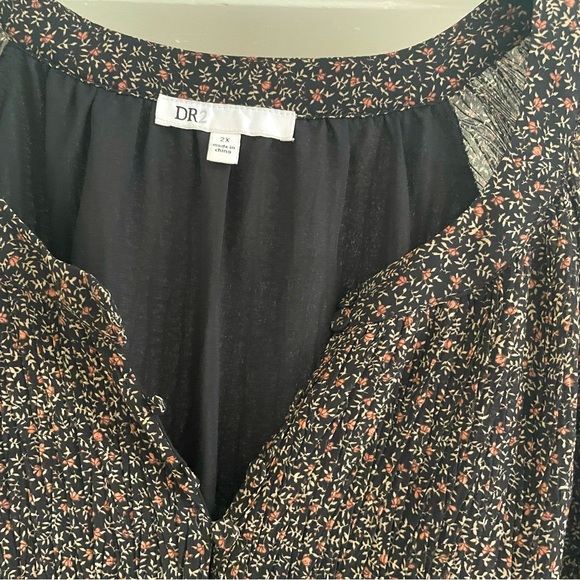 DR2 Women's Size 2X Floral Print Chiffon Blouse - Picture 3 of 8
